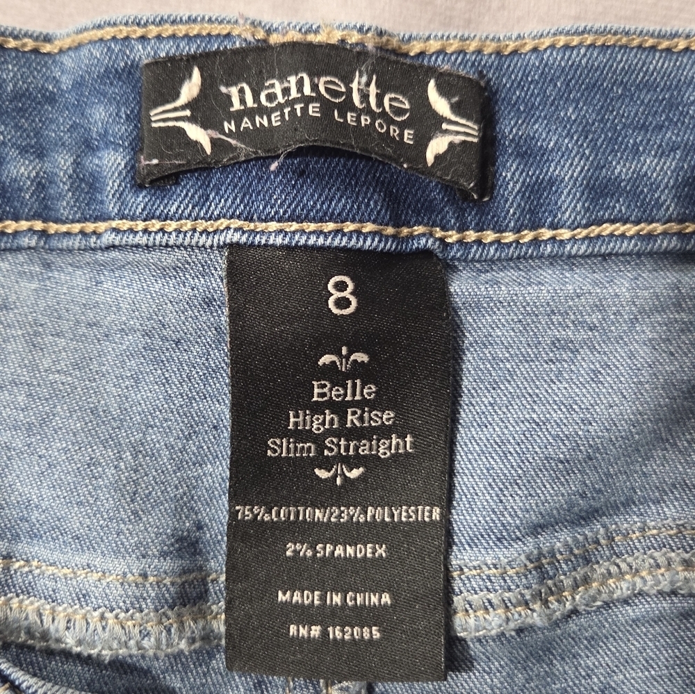 Nanette Lepore Belle High Rise Slim Straight Blue Denim Jeans Sz 8 EUC - Picture 4 of 9